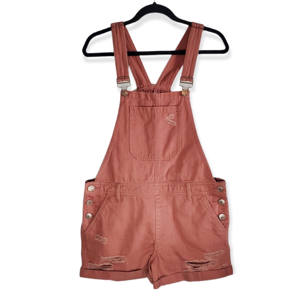 Forever 21 Distressed Denim Overalls Shorts